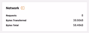 Network traffic results 27th of January 2025, 8 requests, 38 kilobytes transferred, 58 kilobytes total